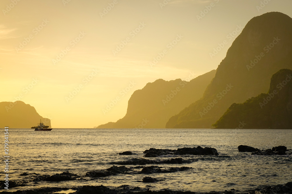 Seascape of the islands at sunset