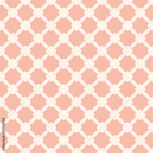 Vector geometric seamless pattern with carved shapes, grid, net. Pink and beige
