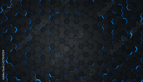 Fototapeta Naklejka Na Ścianę i Meble -  Background abstract black with lights blue in hexagon, wallpaper futuristic