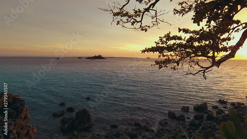 Beautiful Philippines Sunset At Dusk & Filipino Speedboat On Calm Sea Scenic Seascape At Malapascua Island Cebu Visayan Sea Asia photo