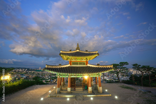Suwon hwaseong fortress at seojangdae twilight  time UNESCO World heritage.