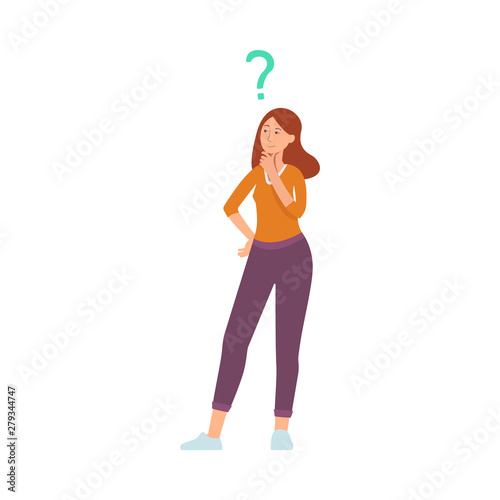 Vectotr cartoon young adult girl thinking icon