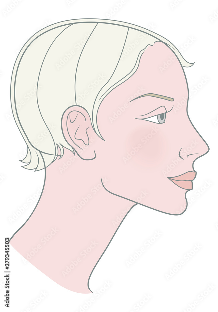 Blonde Girl with a short haircut and a beautiful skull. Template. Vector image Blonde Girl with a short haircut and a beautiful skull. Template. Vector image