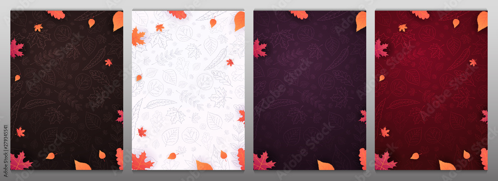 Set of Autumn backgrounds with leaves for shopping sale or promo poster and frame leaflet or web banner and social media.