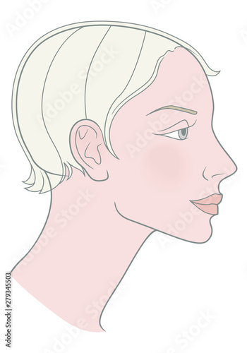 Blonde Girl with a short haircut and a beautiful skull. Template. Vector image