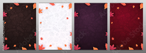 Set of Autumn backgrounds with leaves for shopping sale or promo poster and frame leaflet or web banner and social media. photo