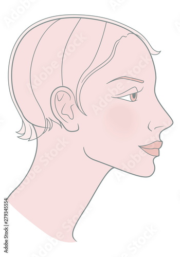 Girl with a short haircut and a beautiful skull. Template. Vector image