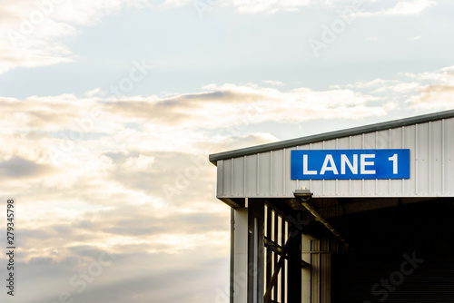 transport test station sign with text lane one in uk