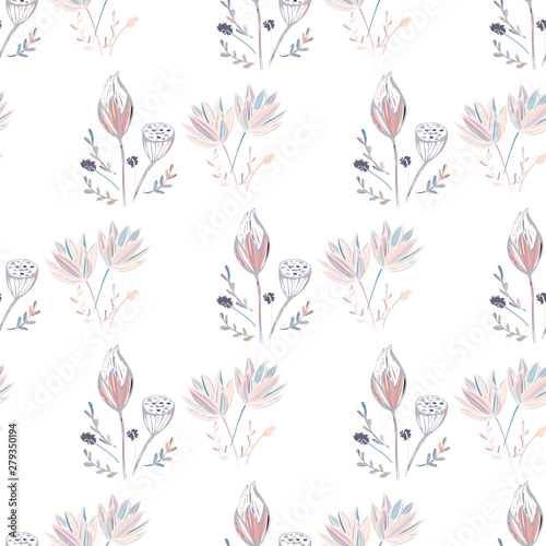 lotus flower seamless pattern trendy style with texture tablet painting Surface pattern design