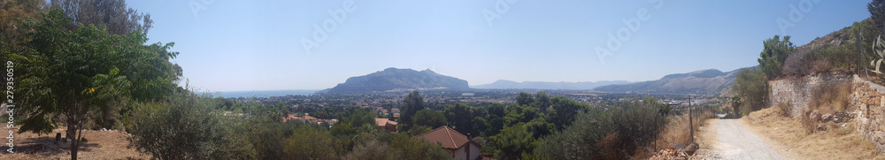 Panoramic view of Northern Sicily. Vegetation, mountains and sea Panoramic view of Northern Sicily. Vegetation, mountains and sea