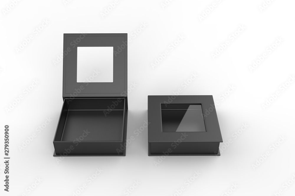 White blank square hard window box for branding mock up template, 3d illustration. White blank square hard window box for branding mock up template, 3d illustration.