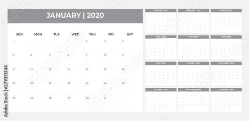 2020 Calendar - illustration. Template. Mock up