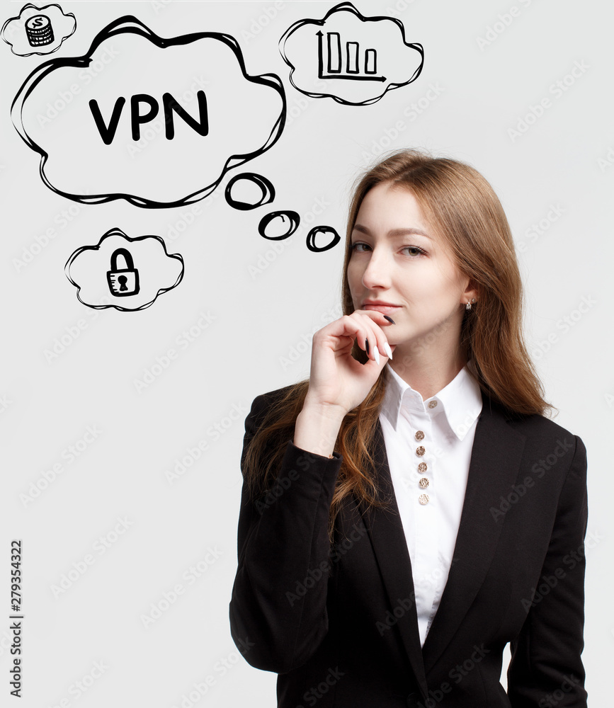 Technology, internet and network. A young entrepreneur is thinking how to become successful and protect your business: VPN Technology, internet and network. A young entrepreneur is thinking how to become successful and protect your business: VPN