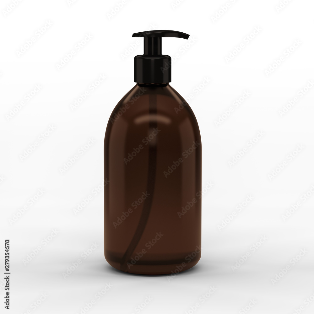 A brown transparent plastic bottle with a dispenser for cosmetics - mockup A brown transparent plastic bottle with a dispenser for cosmetics - mockup