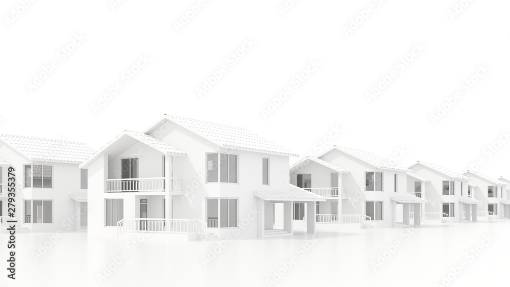 Modern cottage building area, panorama, project. Architectural model of a family house on a white background - isolated. Construction, real estate, rent, sale of housing - 3D, render, illustration.