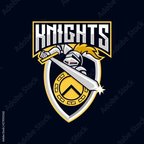 Knights E Sport logo. Knight/Spartan emblem vector. warrior, shield, knights, logo, sword, blade, gaming, e sport, badge, soldier, spartan, sport, sports