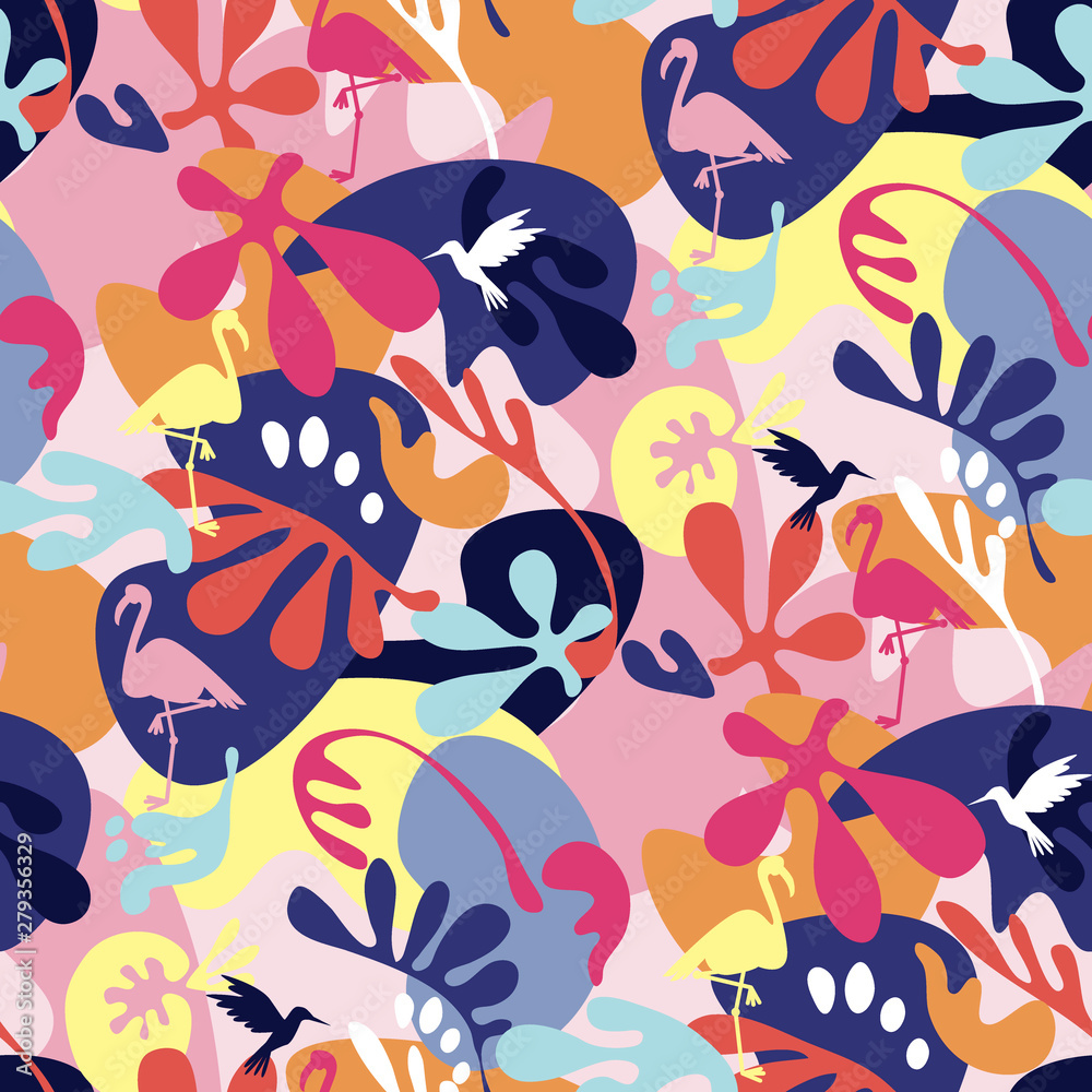 Crazy 90s colors tropical nature seamless pattern