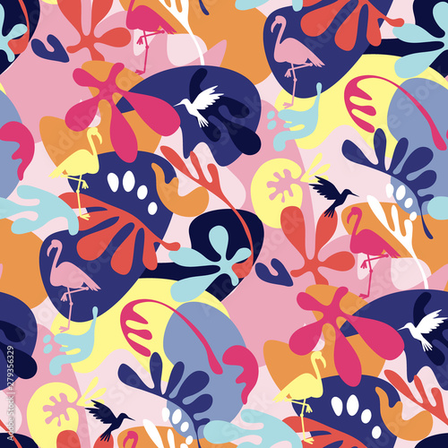 Crazy 90s colors tropical nature seamless pattern