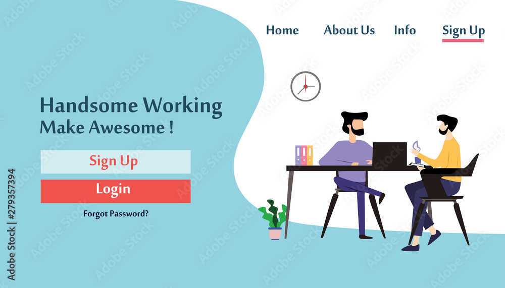 Landing Page Man Working Vector Template Design Illustration Landing Page Man Working Vector Template Design Illustration