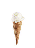 Vanilla ice cream scoop with cone isolated on white background