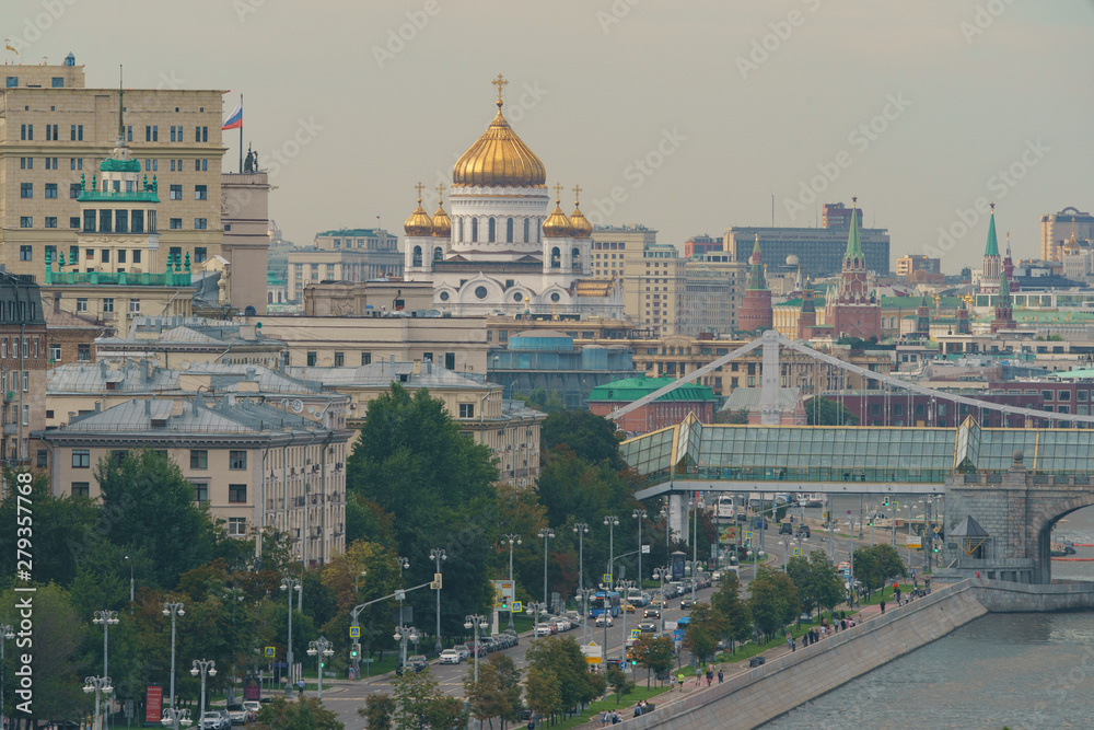 Old buildings are combined with modern. Cathedral of Christ the Savior, Kremlin, the Residence of the President of Russian Federation, Ivan the Great Bell Tower etc.