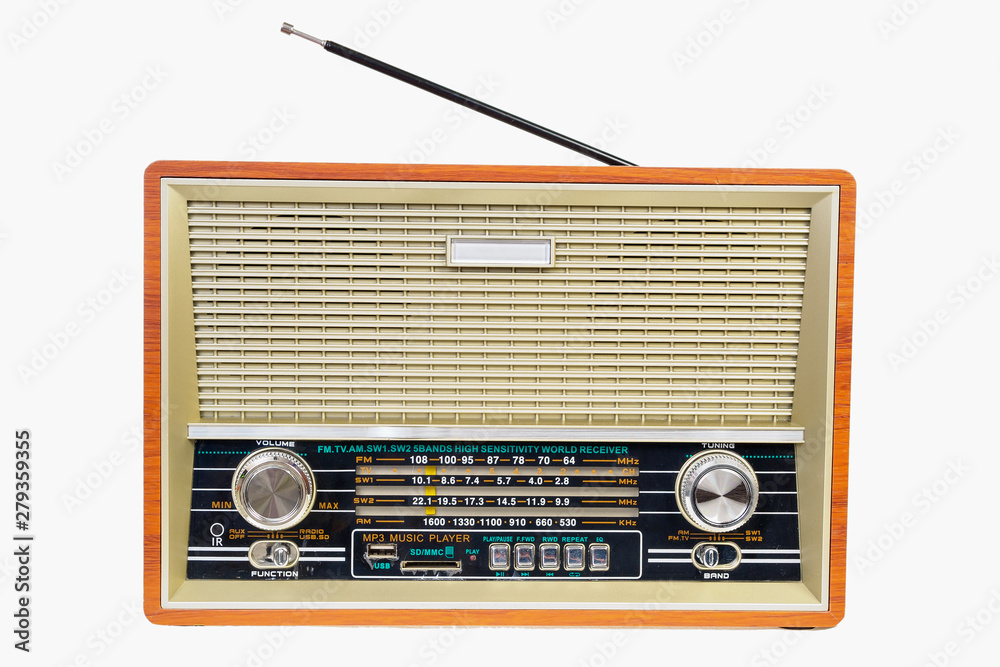 Old-fashioned vintage radio isolated on a white background Stock Photo |  Adobe Stock