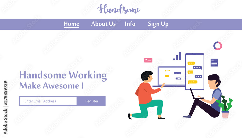 Landing Page Man Working Vector Template Design Illustration