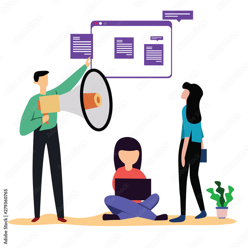 People Relationship, Working and Interacting with Graph Vector Template Design Illustration People Relationship, Working and Interacting with Graph Vector Template Design Illustration