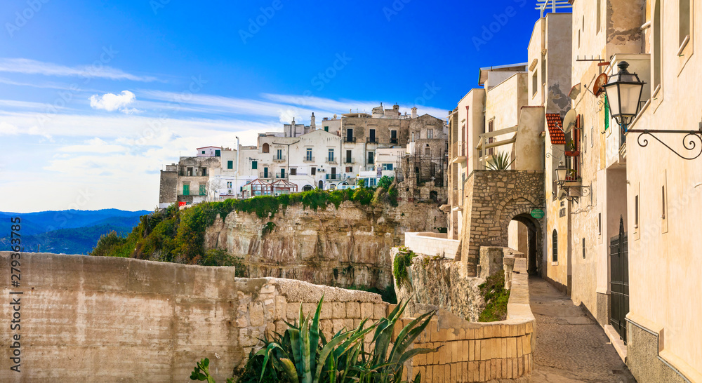Italian summer holidays in Puglia - picturesque coastal town Vieste. South of Italy