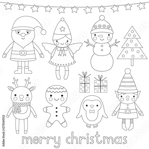 Christmas characters, coloring page (or digital stamps)