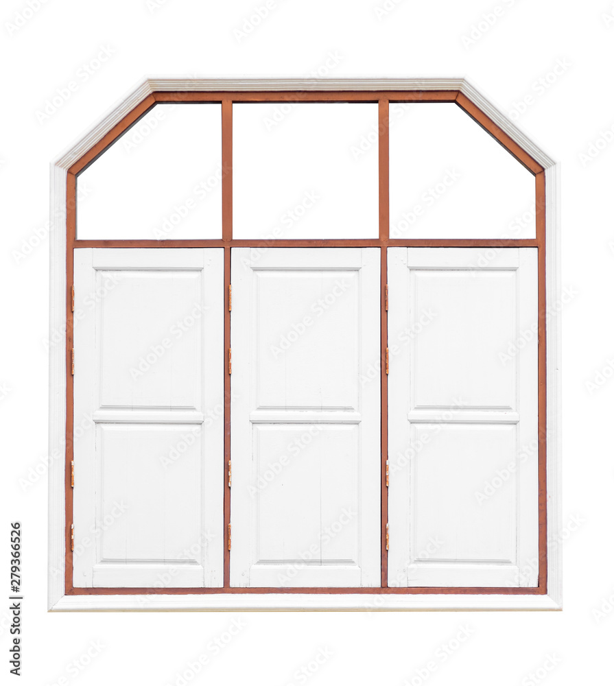 White color old wood 3 windows. isolated on white background. Save with clipping path White color old wood 3 windows. isolated on white background. Save with clipping path