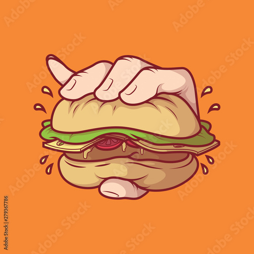 Crushing Burger vector illustration. Fast food, diet design concept