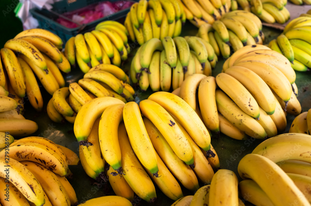 banana fruit stacked on the marketplace