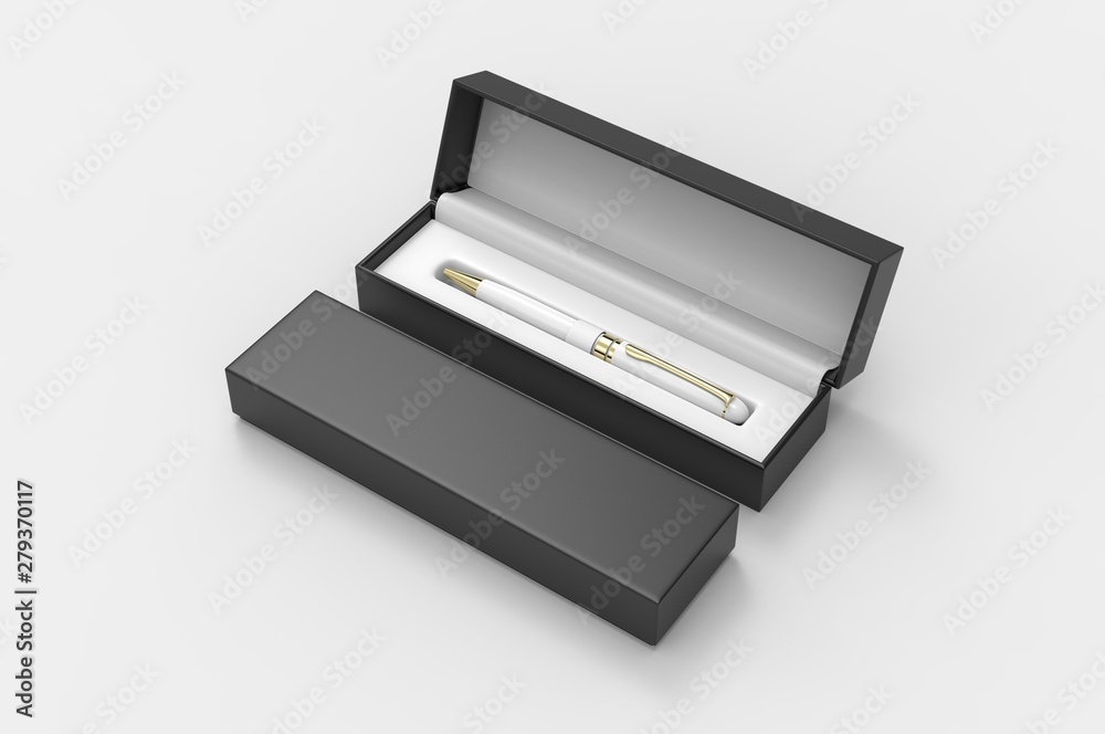 Blank Paper Packaging Pen Box with Foam Insert tray. 3d render illustration. Blank Paper Packaging Pen Box with Foam Insert tray. 3d render illustration.