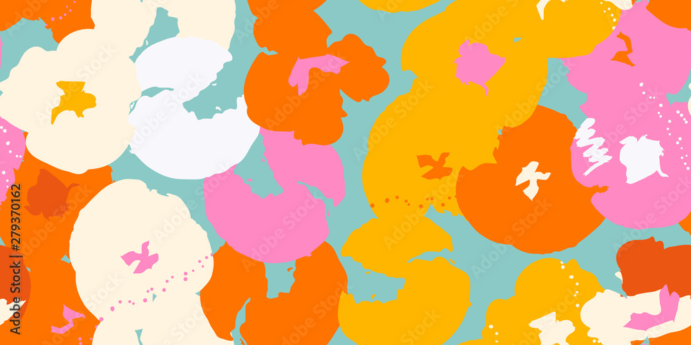 Floral seamless pattern with hand-drawn flowers. Graphic design for background, card, banner, poster, cover, invitation, fabric, header or brochure Floral seamless pattern with hand-drawn flowers. Graphic design for background, card, banner, poster, cover, invitation, fabric, header or brochure