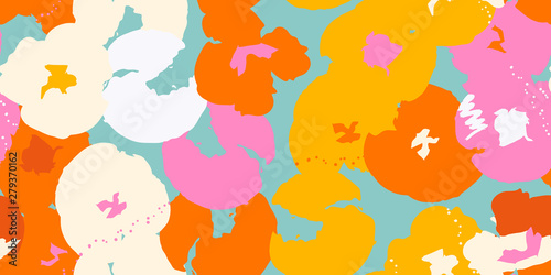 Floral seamless pattern with hand-drawn flowers. Graphic design for background, card, banner, poster, cover, invitation, fabric, header or brochure