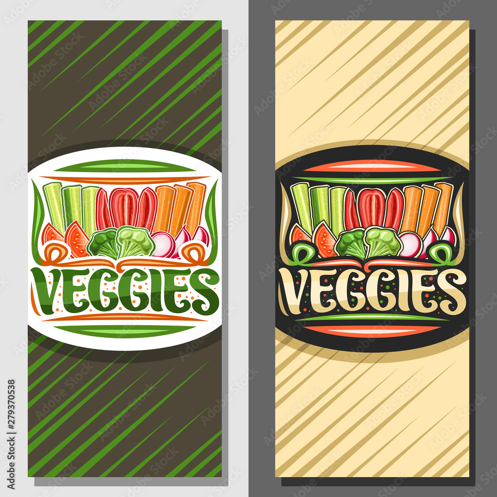 Vector template for Veggies, layout with illustration of raw vegetables ...