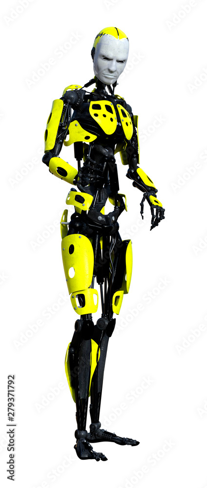 3D Rendering Male Robot on White