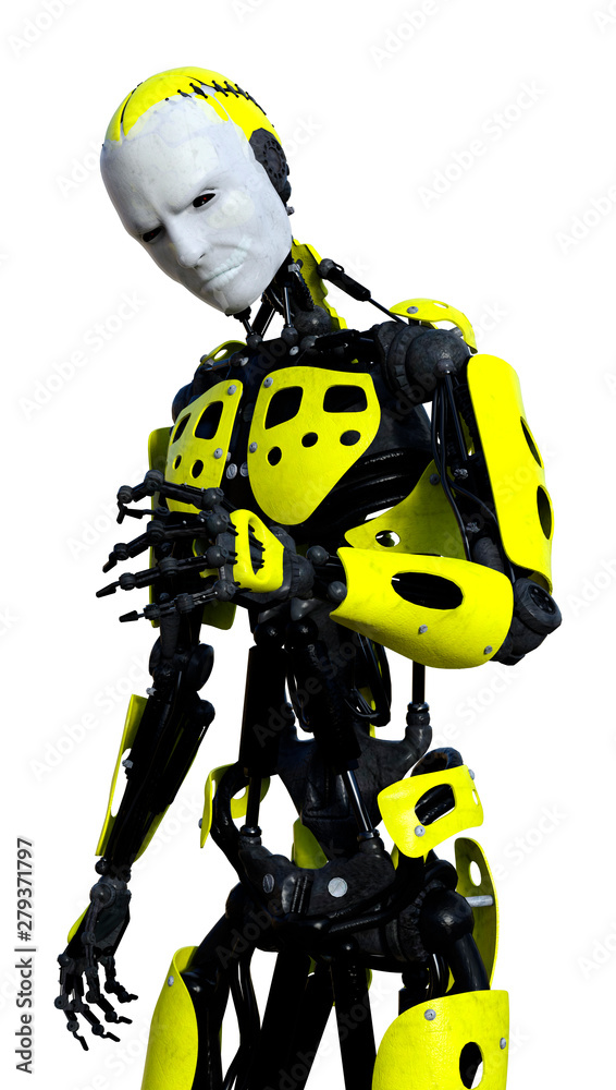 3D Rendering Male Robot on White