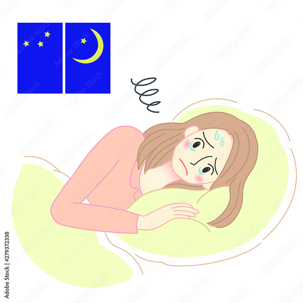 不眠症の女性のイラスト 眠れない 不眠症の女性のイラスト 眠れない