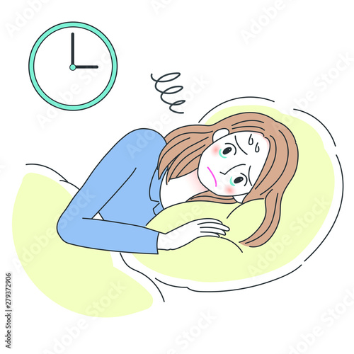 不眠症の女性のイラスト　眠れない