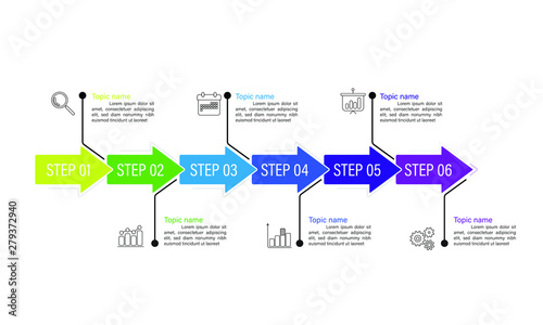 Infographic design template can be used for workflow layout, diagram, number options, web design. Infographic business concept with 6 option, parts, steps or processes. Abstract background. © Krittapol