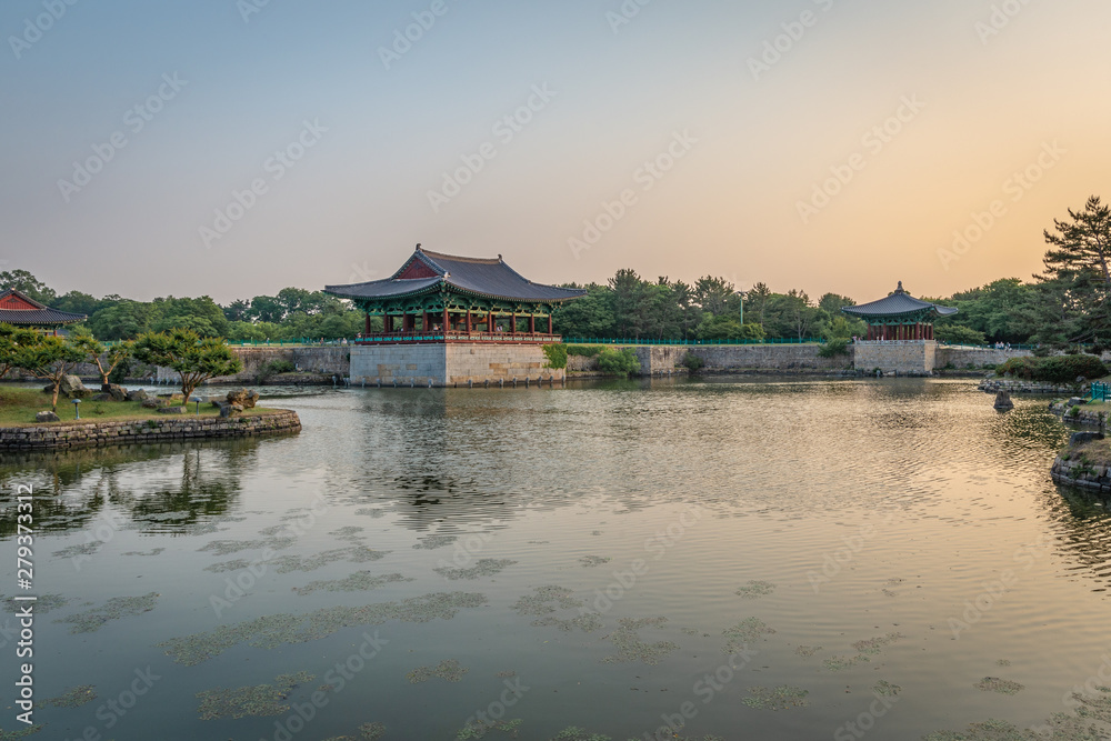 Two pavilions of the Donggung Palace and the Wolji Pond Two pavilions of the Donggung Palace and the Wolji Pond