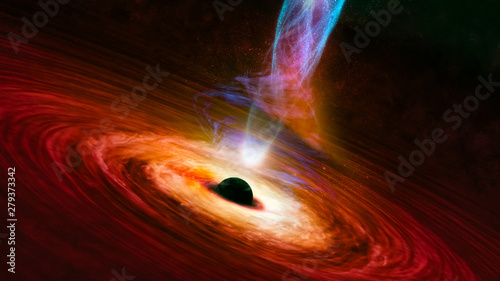 Fototapeta Streszczenie tapeta przestrzeni. Czarna dziura z mgławicą nad kolorowymi gwiazdami i polami chmur w przestrzeni kosmicznej. Elementy tego obrazu dostarczone przez NASA.