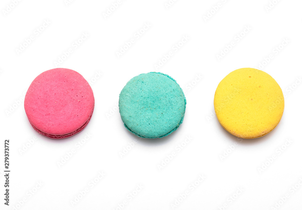Cake macaron or macaroon or French Macaroon isolated on white Background top View Cake macaron or macaroon or French Macaroon isolated on white Background top View