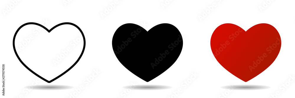 Heart icon isolated on white background. Set of heart icons Heart icon isolated on white background. Set of heart icons