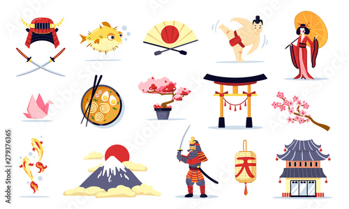 Japan Symbols Cartoon Set