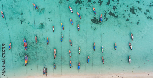 Aerial view of traditional boats in Koh Lipe Island, Thailand, Asia. photo