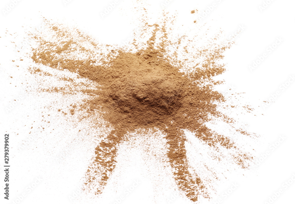 Ground cinnamon powder isolated on white background