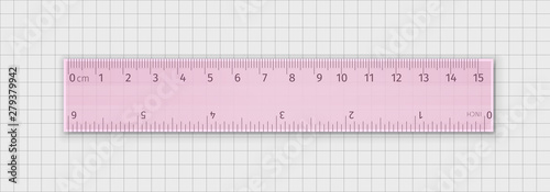 School measuring transparent plastic ruler 15 centimeters and 6 inches